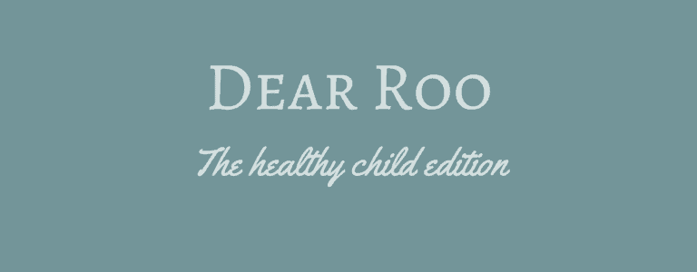 A close up of a logo - Dear Roo - The healthy child edition