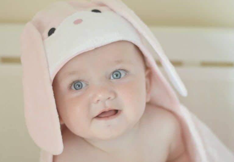 A close up of a baby