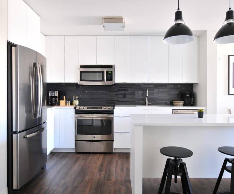 A modern kitchen with stainless steel appliances