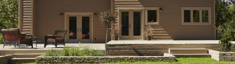 A bench in front of a building