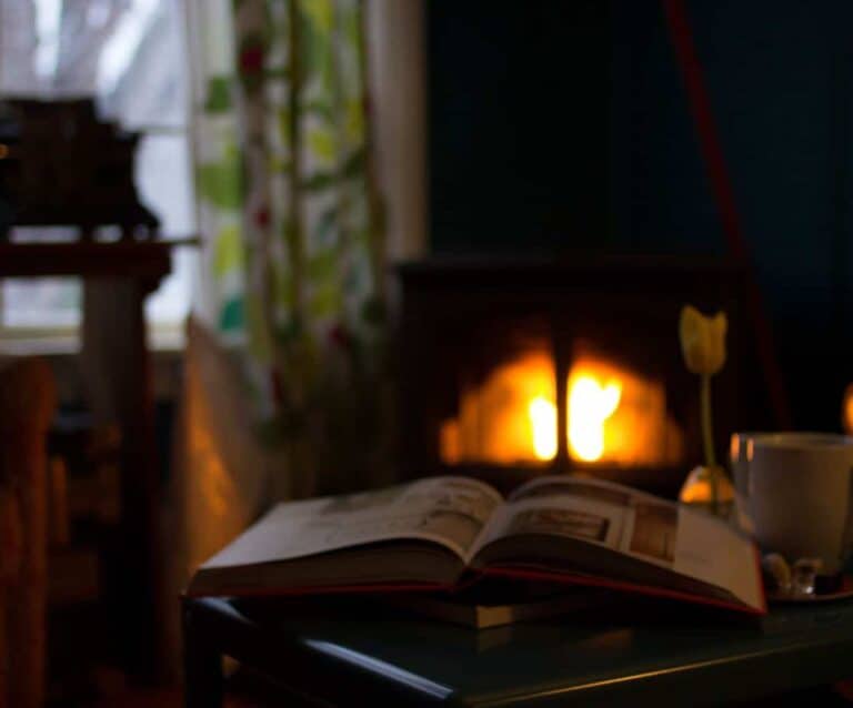 A fire place sitting in a room