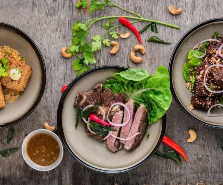 A plate of food on a table
