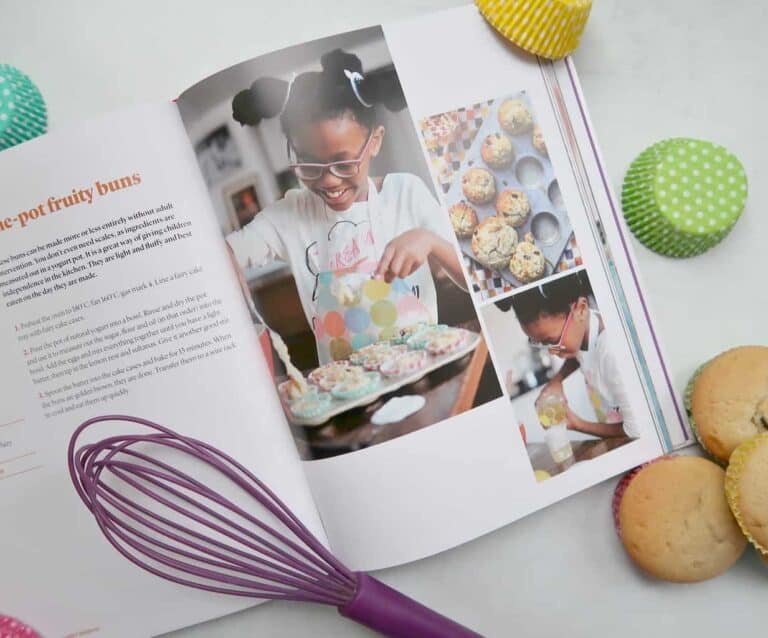 A plate of food on a table, with Banana and Family