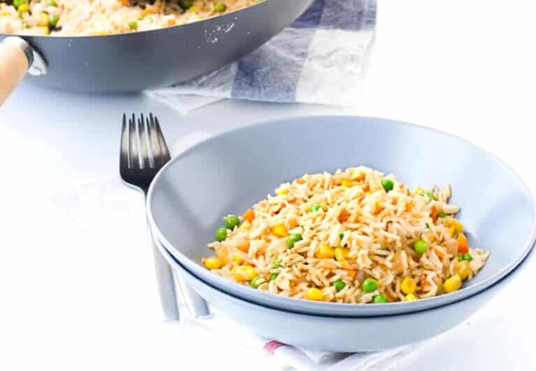 A bowl of rice on a plate