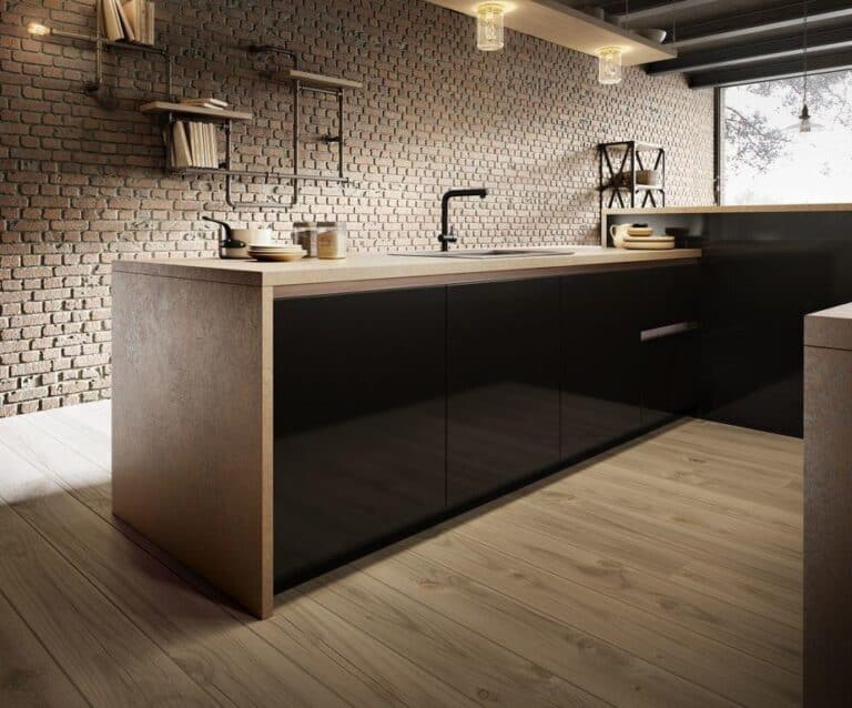 A kitchen with a sink and a window