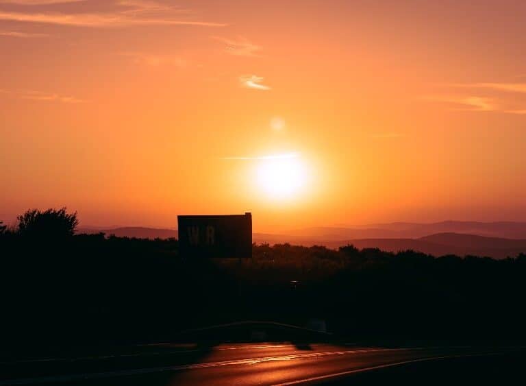 A sunset in the background