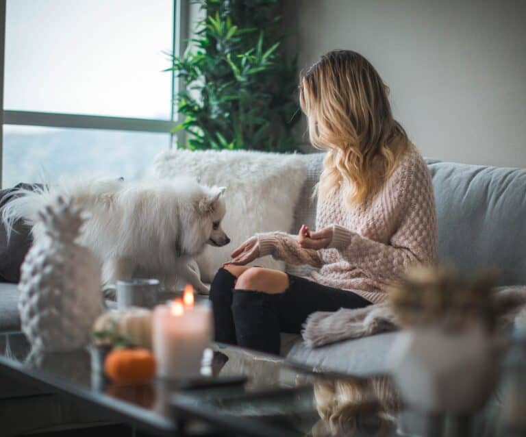A person holding a cat