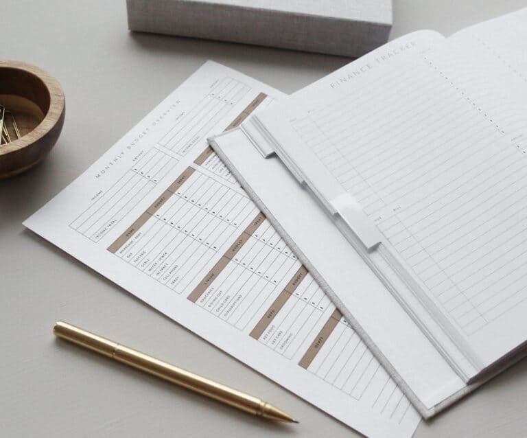 Finance budgeting paperwork on a desk